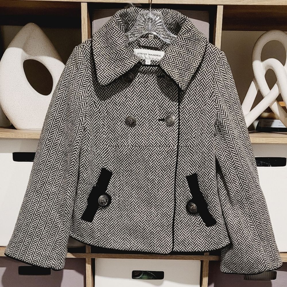 STEVE MADDEN Herringbone Pea Coat Jacket Size Small